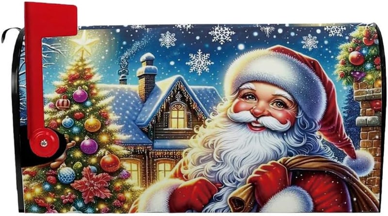VBXNT Store Cartoon Santa Claus themed mailbox cover, magnetic waterproof mailbox packaging 18x21 inches standard size, snow oxford cloth mailbox decoration for Christmas, Thanksgiving, winter outdoor garden - Image 1